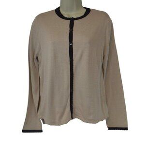 August Silk |  Beige Cardigan w Black Trim & Cami